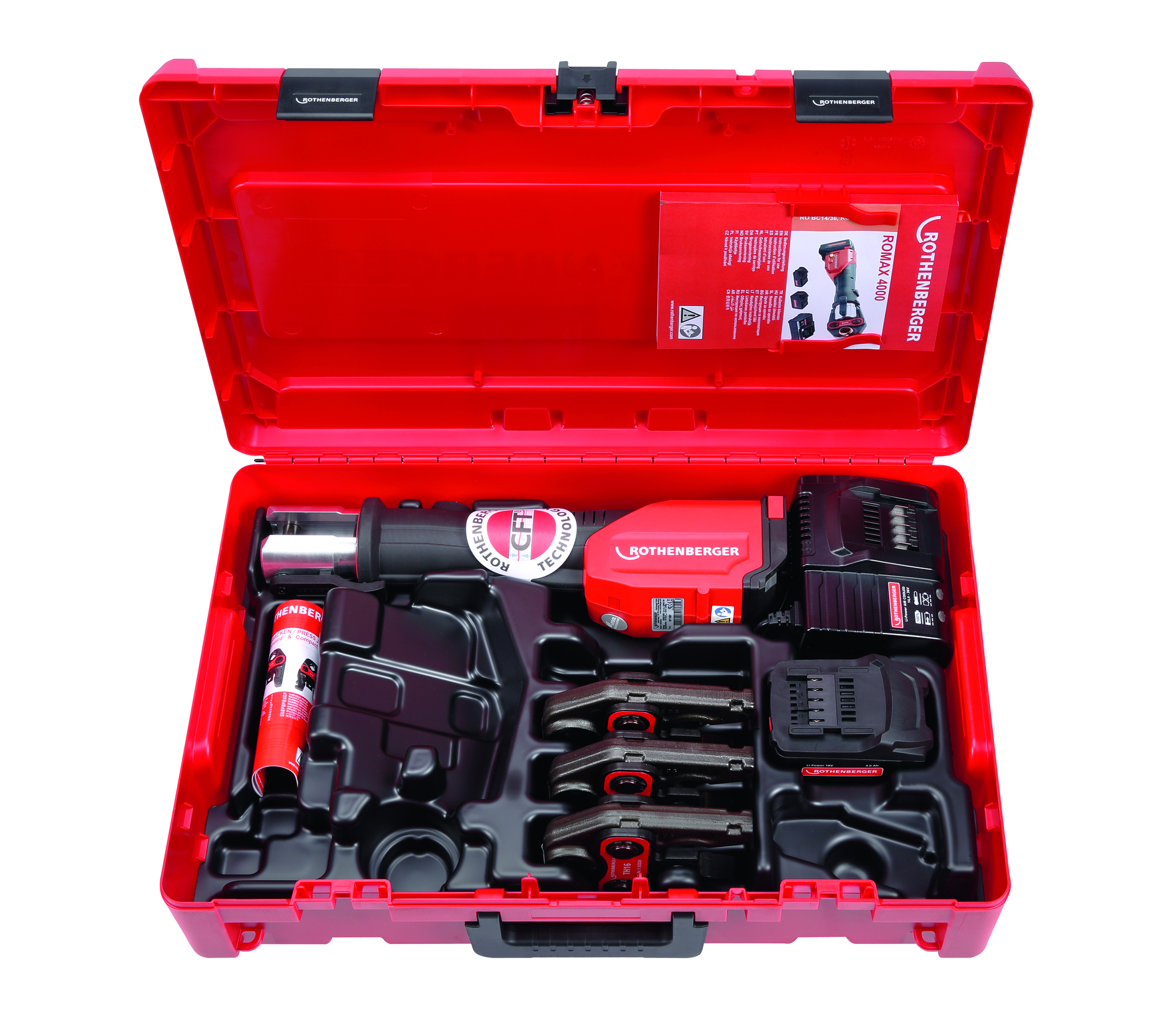 Presse à sertir sur batterie, Rothenberger ROMAX 4000, avec mâchoires TH 16-20-26 mm