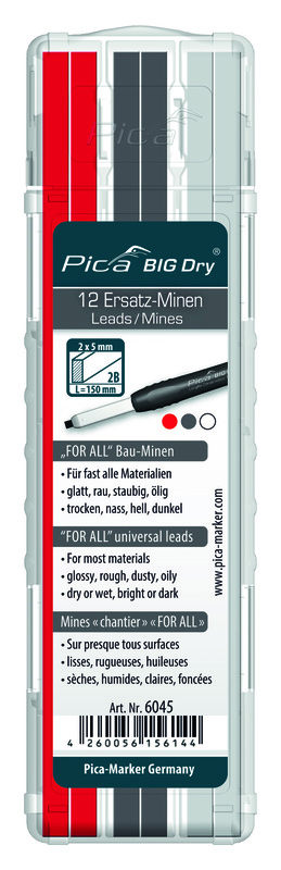 Mines pour crayon de chantier, Pica BIG-Dry FOR ALL, rouge-graphite-blanc, set de 12