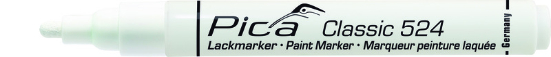Marqueur industriel à peinture laquée, Pica, pointe ronde, trait 2 à 4 mm, blanc