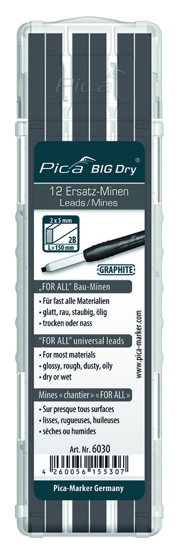 Mines pour crayon de chantier, Pica BIG-Dry FOR ALL, graphite, set de 12