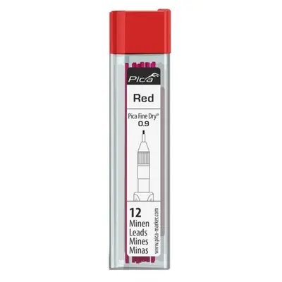 Stiften voor bouwpotlood, Pica Fine-Dry, rood, set van 12