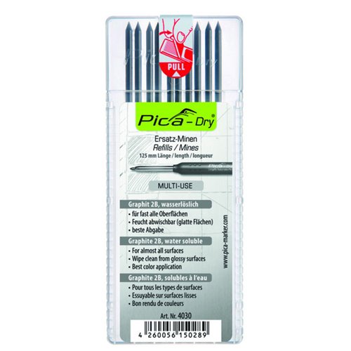 Stiften voor bouwpotlood, Pica-Dry, grafiet 2B, set van 10