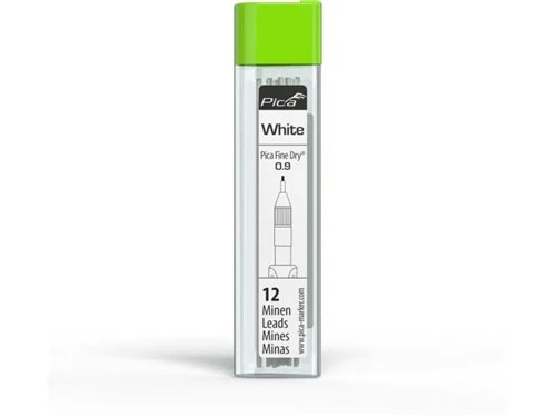 Stiften voor bouwpotlood, Pica Fine-Dry, wit, set van 12