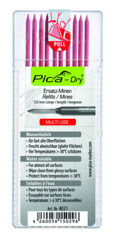 Mines pour crayon de chantier, Pica-Dry, rouge, set de 10