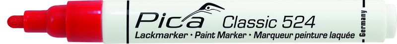 Industriële lakmarker, Pica, ronde punt, lijndikte 2 tot 4 mm, rood