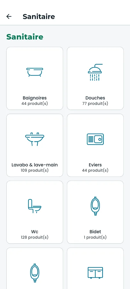 Capture de l’application MP-Sanit One : le catalogue
